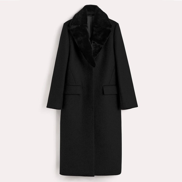TOTEME Shearling Collar Wool Coat in Black Size 36 / US 4 - Picture 2 of 8